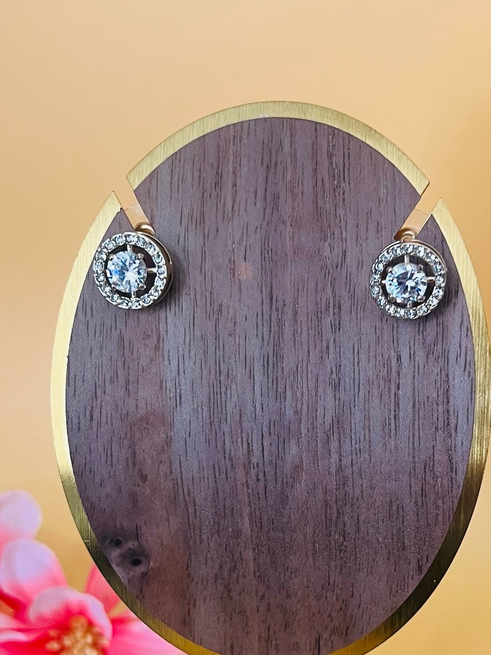 Gold plated Round clear CZ earrings